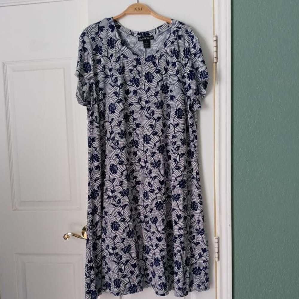 Floral White and Blue Dress